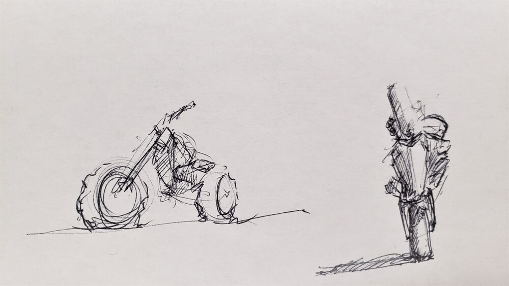 Sketch of dirtbike and a sportbike doing a wheelie.