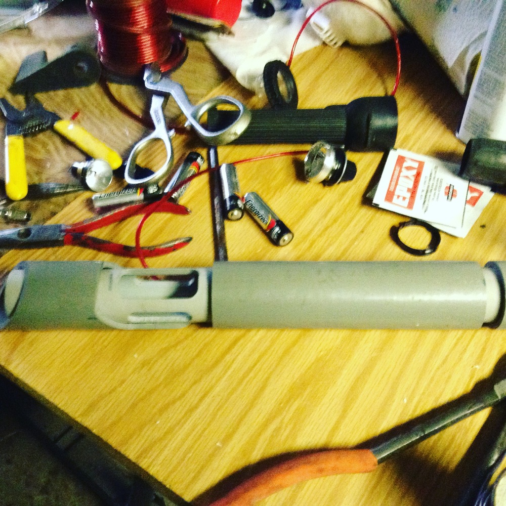 Completed lightsaber PVC assembly.