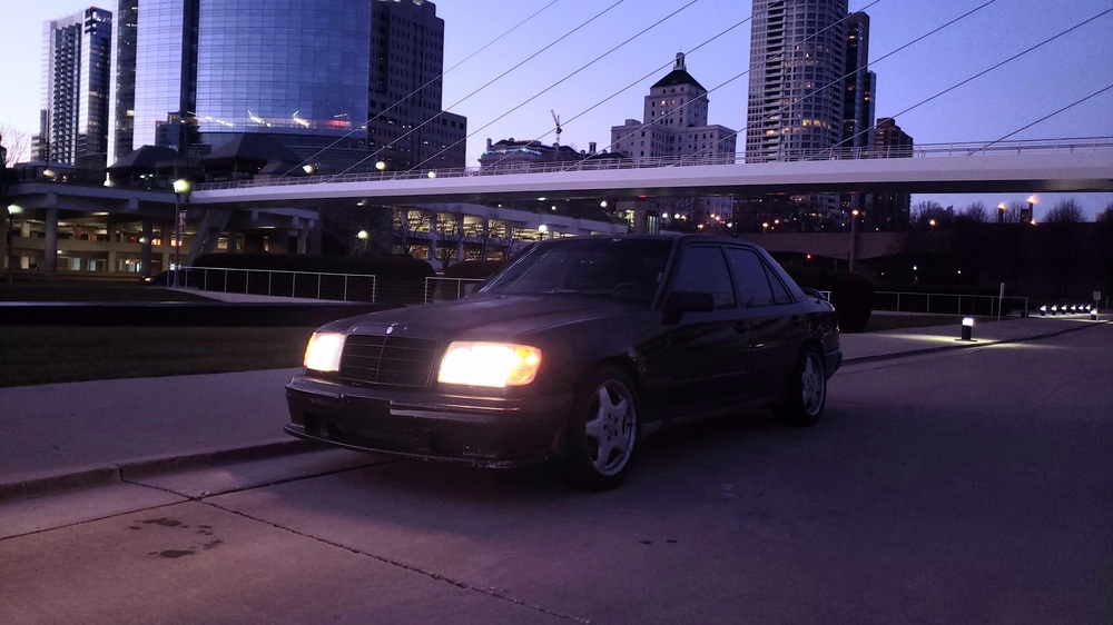 Sunset photo of my 300E at the Milwaukee Art Museum.