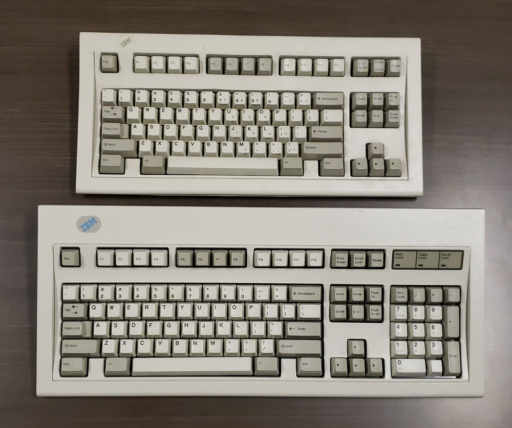 Model M SSK and Model M keyboard overhead shot on a table.