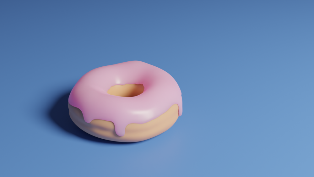 Second rendering with color. Tan/brown donut with ping frosting